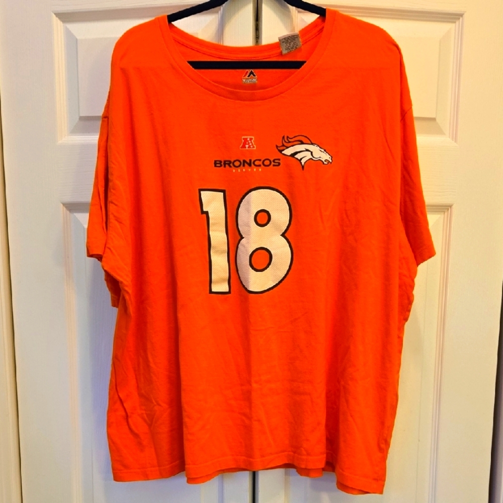 Majestic Orange Broncos T-Shirt - Manning 18 - Size 4X